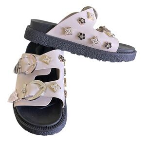 Vittorio Ventura studded white leather flat sandals